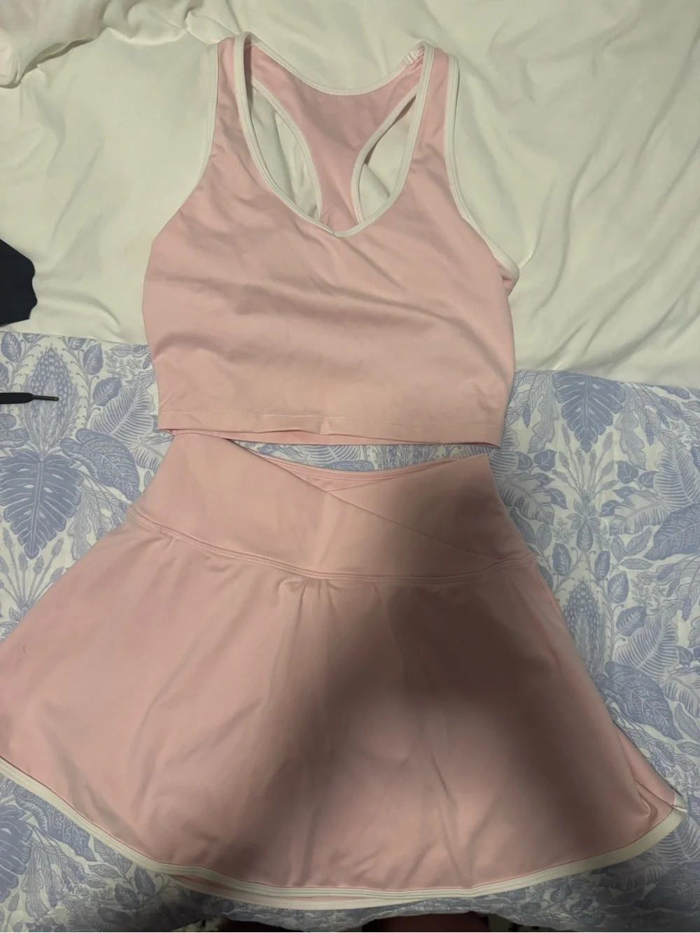 Yogalicious Light Pink Athletic Crop Tank & Skater Skirt Set
